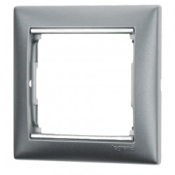 Рамка установочная 1-постовая горизонтальная цвет алюминий/серебро Legrand серии Valena